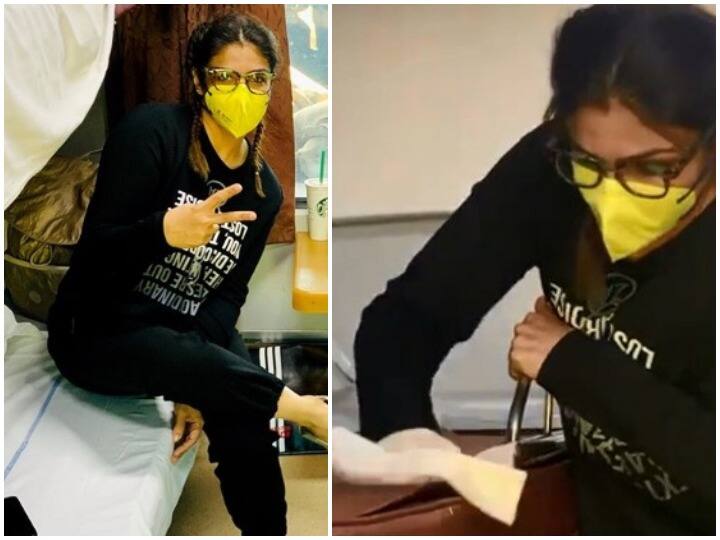 Coronavirus के डर से रवीना टंडन ने मास्क लगाकर की ट्रेन के केबिन की सफाई, यहां देखिए Viral Video Raveena Tandon cleaning her train cabin during travelling amid coronavirus Coronavirus के डर से रवीना टंडन ने मास्क लगाकर की ट्रेन के केबिन की सफाई, यहां देखिए Viral Video