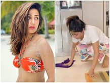 Video: कोरोना के कारण छुट्टी पर है मेड तो खुद ही घर के काम कर रही है हिना खान, देखिए हालत