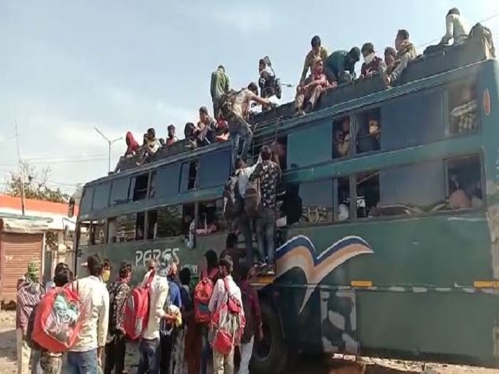 government guidelines and social distancing are not followed in buses in bihar- ANN गयाः बसों में सरकारी दिशा-निर्देशों का नहीं हुआ पालन, सोशल डिस्टेंसिंग की उड़ी धज्जियां