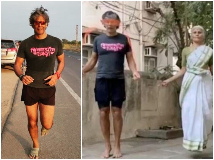 Milind Soman skips rope with his 81-year-old mother in new workout video. We are inspired मिलिंद सोमन ने अपनी 81 साल की मां के साथ की स्किपिंग, तेजी से वायरल हो रहा है वीडियो