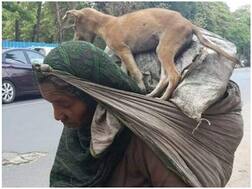 इंटरनेट पर मजदूर की तस्वीर वायरल, मुसीबत के दौर में पशु प्रेम देख भाव विभोर हुए लोग