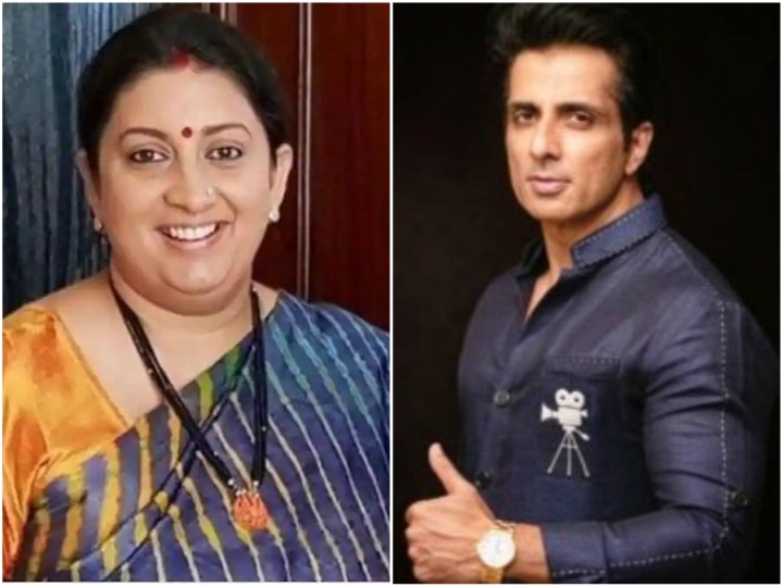 Smriti Irani praised actor Sonu Sood for helping migrant Workers coronavirus lockdown प्रवासी मजदूरों की मदद करने पर स्मृति ईरानी ने की एक्टर सोनू सूद की तारीफ, कहा- आप पर गर्व है