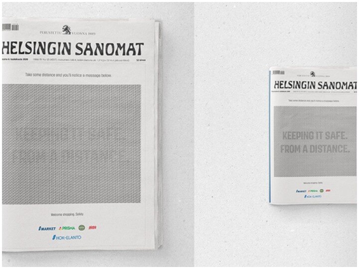 Finland: Newspaper published ad to aware about social distancing on its cover फिनलैंड में समाचार पत्र ने सोशल डिस्टेंसिंग को लेकर प्रकाशित किया अनोखा विज्ञापन