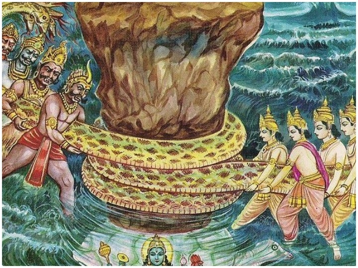 Samudra Manthan distribution of gems ratn gods and demons Lord Vishnu Mohini maa luxmi Poison Horse Airavat Elephant समुद्र मंथन: देवताओं और असुरों में ऐसे हुआ रत्नों का बंटवारा, निकले थे ये 14 रत्न