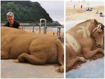 स्पेन: कलाकार ने रेत से बनाई जानवरों की कलाकृति, सोशल मीडिया पर वायरल हो रही हैं तस्वीरें