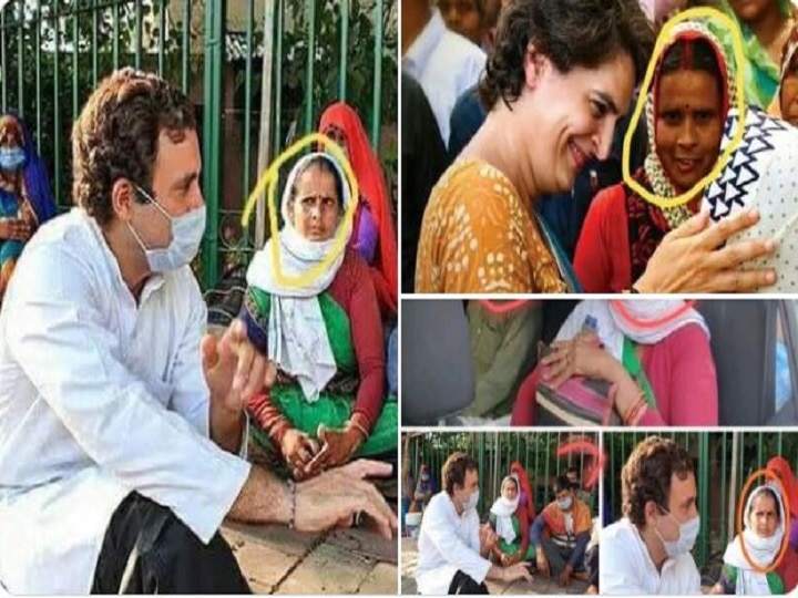 Rahul Gandhi stage his meeting with migrants at Delhi Fact Check सच्चाई का सेंसेक्स: क्या राहुल और प्रियंका के साथ दिख रही महिला एक ही है? वायरल फोटो का सच जानिए