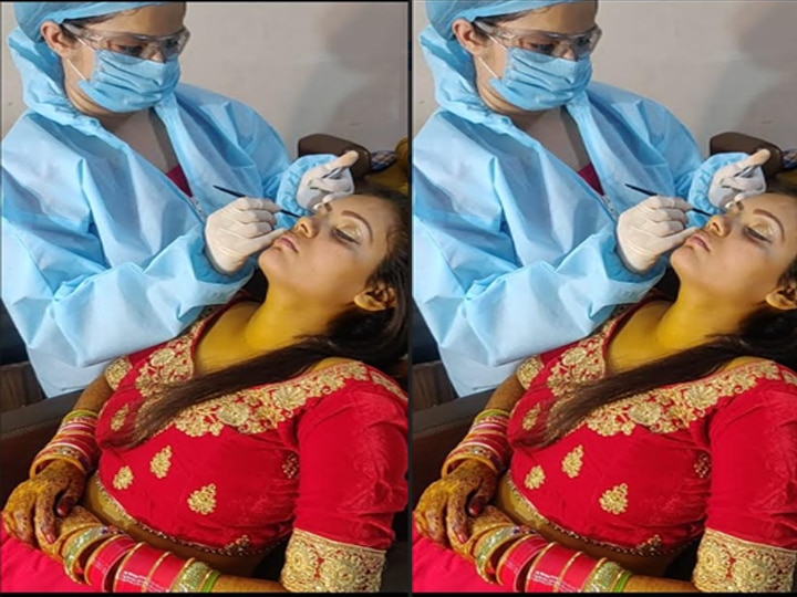 Makeup Artist Wears Ppe Kit To Did Make Of Bride In Agra To Protect From Coronavirus आगर क र न स कट क ब च श द Ppe क ट पहनकर ह आ द ल हन क म कअप