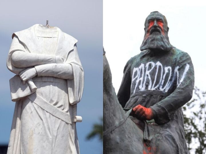 After the murder of George Floyd racist statues are being brought down जॉर्ज फ्लायड हत्याकांड : जानिए दुनिया भर में किन-किन नायकों-खलनायकों की मूर्तियां तोड़ी गईं