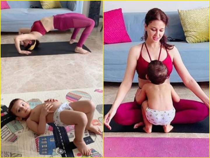 These pictures of Anita Bhabhi aka Soumya Tandon doing yoga with her child are going viral, see here अपने बच्चे के साथ योग करती 'अनीता भाभी' यानी अभिनेत्री सौम्या टंडन की ये तस्वीरें हो रही है वायरल, यहां देखें