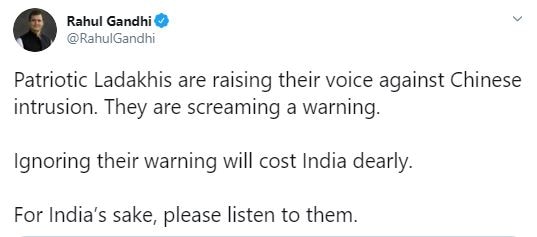 राहुल गांधी बोले- चीनी घुसपैठ पर चेतावनी दे रहे लद्दाखवासी, उन्हें नजरअंदाज करना भारत को पड़ेगा महंगा