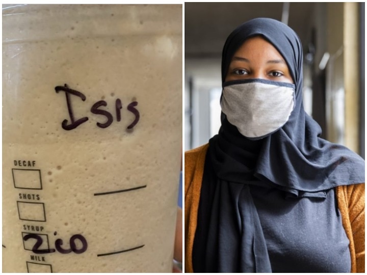America: Muslim woman alleges discrimination in coffee restaurant, complains in commission अमेरिकी कैफे में कॉफी पीने आई मुस्लिम महिला के कप पर लिखा गया ISIS, खूब बरपा हंगामा