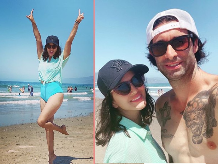 Sunny Leone  with husband deniel weber California Beach said following social distancing पति संग कैलिफोर्निया बीच पर मस्ती करती दिखींं सनी लियोनी, बोलीं- कर रही हूं सोशल डिस्टेंसिंग का पालन
