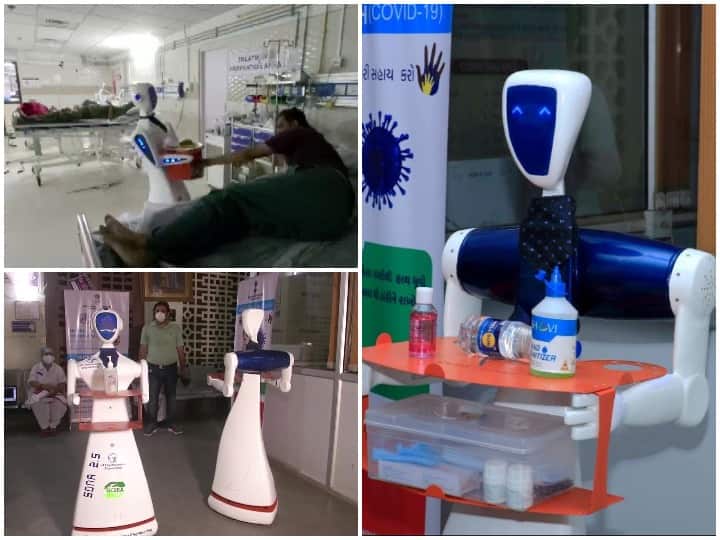 गुजरात के वडोदरा में सर सयाजीराव गायकवाड़ अस्पताल में दो रोबोट तैनात किए गए हैं. ये दोनों रोबोट कोरोना पीड़ित मरीजों को भोजन और दवा देने का काम कर रहे हैं. काम करते इन रोबोट की कुछ तस्वीरें हम आपके लिए लेकर आए हैं जिन्हें आप आगे की स्लाइड्स में देख सकते हैं. 