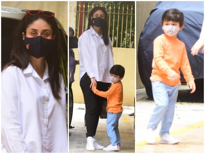 बॉलीवुड अभिनेत्री करीना कपूर खान को बेटे तैमूक के साथ करिश्मा कपूर के घर जाते वक्त पैप्स ने स्पॉट किया. (Photo Credit: Manav Manglani)