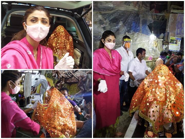बॉलीवुड अभिनेत्री शिल्पा शेट्टी ने हर साल की तरह इस साल भी अपने घर पर बप्पा का स्वागत किया. (Photo Credit: Manav Manglani)