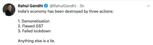 नोटबंदी, GST और असफल लॉकडाउन ने देश की अर्थव्यवस्था को बर्बाद किया- राहुल गांधी