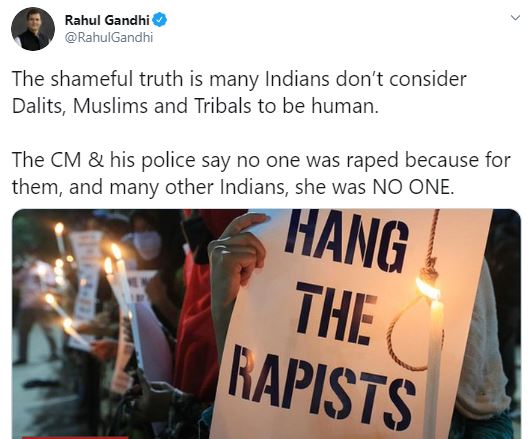हाथरस घटना पर राहुल गांधी बोले- उनके लिए वह 'कोई थी ही नहीं', तभी कहा किसी का रेप नहीं हुआ