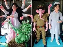 Durga Puja 2020: डॉक्टर की वेशभूषा में ‘कोरोनासुर’ का वध करती दिखीं मां दुर्गा, तस्वीरें वायरल