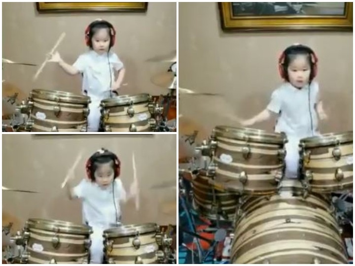 5-year-old girl plays drum in tremendous style 5 साल की बच्ची ने बजाया जबरदस्त अंदाज में ड्रम, सोशल मीडिया पर वायरल हुआ वीडियो