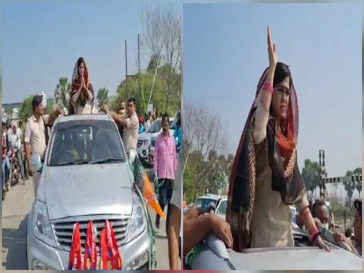 Bihar Election: Lalu yadav daughter in law campaigning for Nitish Kumar..urged voters to vote for her father.ann बिहार चुनाव : लालू यादव की बहू की अपील- नीतीश की पार्टी को जिताएं, पिता चंद्रिका राय के लिए ऐश्वर्या ने किया रोड शो