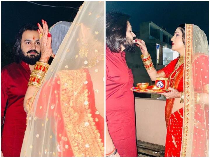 बॉलीवुड अभिनेत्री सपना चौधरी ने हाल ही में करवाचौध मनाते हुए षानदार तस्वीरें सोशल मीडिया पर फैंस के साथ शेयर की हैं. (Photo Credit: Sapna Chaudhary Instagram)