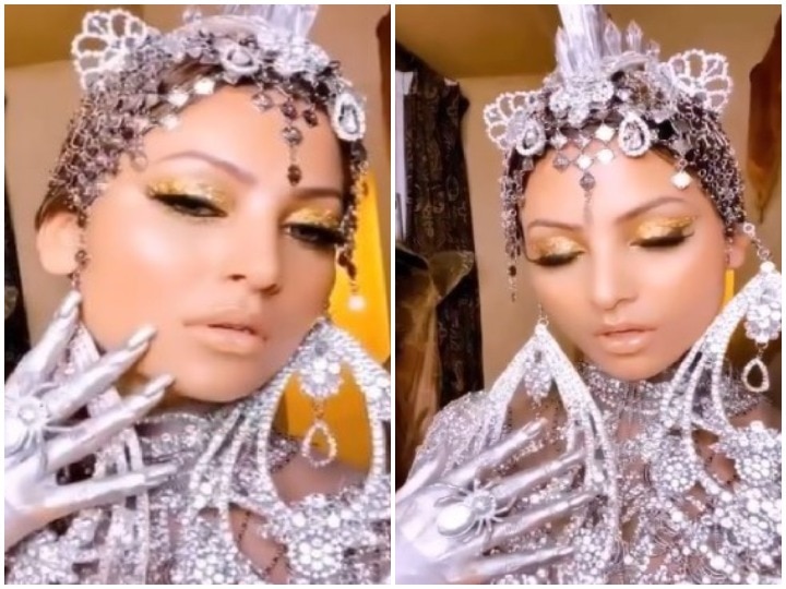 Urvashi Rautela 22 carate gold eyeshadow becomes talk of the town at arab fashion week watch videos Video: उर्वशी रौतेला अरब फैशन वीक में जाने वाली पहली भारतीय, 22 कैरेट सोने का मेकअप कर बनीं शोस्टॉपर