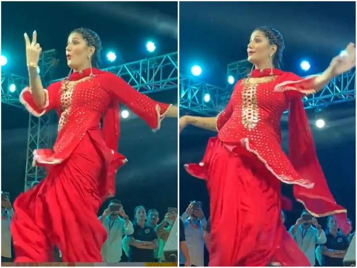 haryanvi dancer sapna choudhary Dance Video viral on social media says welcome again to me मां बनने के बाद Sapna Choudhary ने स्टेज पर दमदार परफॉर्मेंस से मचाया धमाल, वायरल हो रहा वीडियो