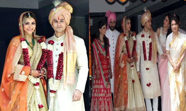 सोहा अली खान ने भी अपनी शादी को और भी खास बनाने के लिए सब्यसाची को ही चुना था. गोल्डन रंग के इस लहंगे में वो बला की खूबसूरत लग रही थीं. इस लहंगे के साथ सोहा ने पटौदी परिवार के खानदानी गहने पहने थे जो उन्हें उनकी मां ने दिए थे. 