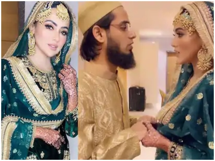sana khan latest video with husband goes viral over social media watch here VIDEO: निकाह के बाद शौहर की नजर उतारते सना खान का वीडियो वायरल, इस्लाम के लिए छोड़ी थी फिल्म इंडस्ट्री
