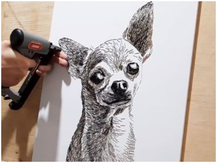 Russian artist made art with staple gun, people are enjoying this viral video very much रशियन आर्टिस्ट ने स्टेपल गन से बनाया आर्ट, लोगों को बहुत पसंद आ रहा है ये वायरल वीडियो