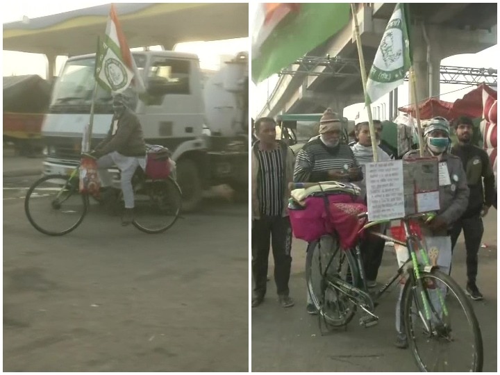 A farmer reaches Tikri from Bihar on a bicycle to participate in farmers protes Farmers Protest: बिहार से 1000 किमी साइकिल चलाकर टिकरी बॉर्डर आया किसान, 11 दिन में पूरा किया सफर