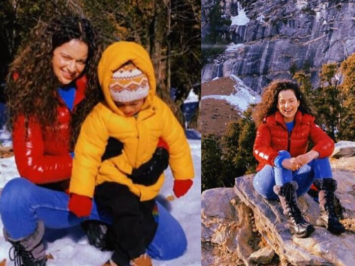Kangana Ranaut Family trip hiking photos actress wishes Happy birthday to mother परिवार संग बर्फीली वादियों में मस्ती करती दिखीं कंगना रनौत, भतीजे पृथ्वी संग शेयर की ये खूबसूरत तस्वीर