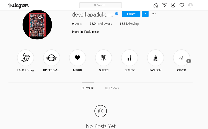 Deepika Padukone's Instagram, Facebook and Twitter are empty, not a single post is visible
