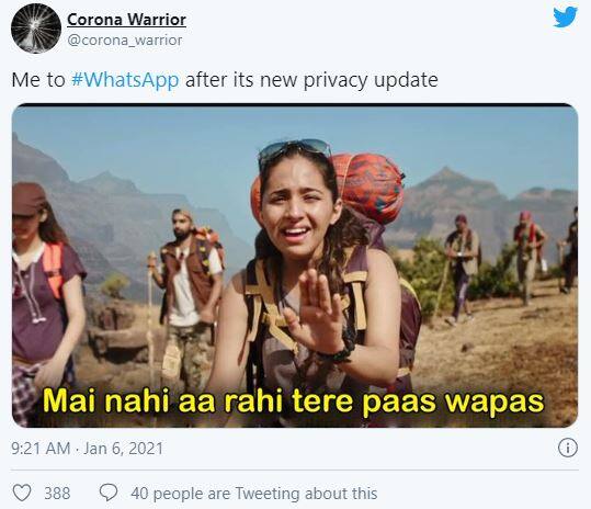 एक यूजर ने व्हाट्सएप पर मीम शेयर किया, 