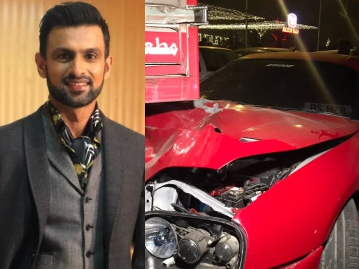 Shoaib Malik safe as sports car crashes into truck पाकिस्तानी क्रिकेटर शोएब मलिक की कार का एक्सीडेंट, सड़क किनारे खड़े ट्रक में जा घुसी