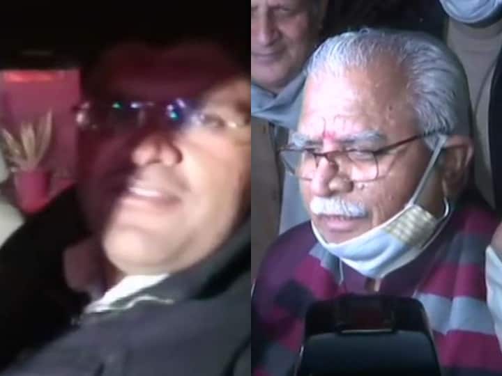 After meeting Amit Shah Manohar Lal Khattar Dushyant Chautala said no threat to Haryana government अमित शाह से मुलाकात के बाद खट्टर-चौटाला बोले- हरियाणा सरकार को कोई खतरा नहीं