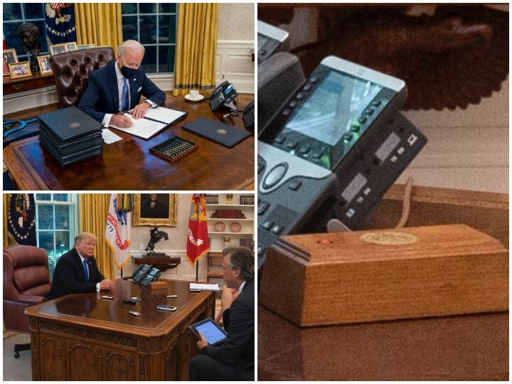 US President Joe Biden changes Oval Office and removes Trump  favorite diet coke red button राष्ट्रपति जो बाइडन ने अपने ऑफिस में किया बदलाव, ट्रंप का फेवरेट 'डाइट कोक' मंगाने वाला लाल बटन हटाया