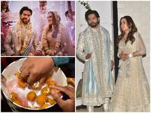 Varun-Natasha Wedding: खुशी में झूमे वरुण-नताशा, बांटे मोतीचूर के लड्डू, देखिए तस्वीरें