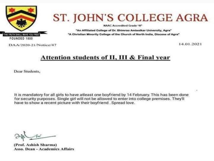 'वेलेंटाइन डे तक बना लो एक ब्वॉयफ्रेंड', आगरा के एक स्कूल का ये लेटर हो रहा है वायरल, जानिये क्या है सच्चाई