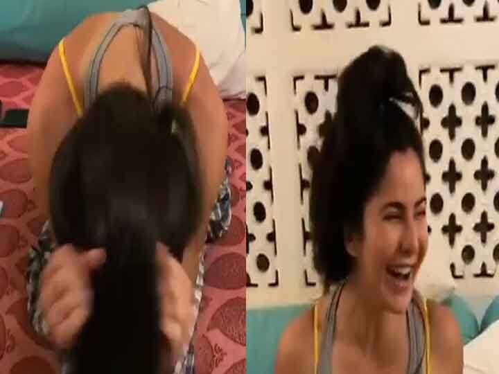 Katrina Kaif tying her hair in a style that Shook the internet Katrina Kaif ने कुछ इस अंदाज में बनाए अपने बाल कि मच गया इंटरनेट पर धमाल, देखें वीडियो