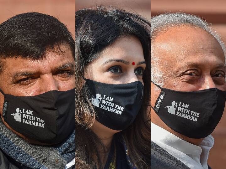 भारी ठंढ़ में दिल्ली की सीमाओं पर किसानों का आंदोलन तीन नए कृषि कानूनों के विरोध में बुधवार को 70वें दिन भी जारी रहा. किसानों को विपक्षी दलों का भी भरपूर साथ मिल रहा है. बजट सत्र के छठे दिन जयराम रमेश, प्रियंका चतुर्वेदी और संजय सिंह 'मैं किसानों के साथ हूं' लिखा मास्क पहनकर संसद पहुंचे.