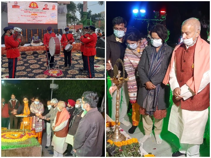 Chauri Chaura Centenary Celebration: Police Band played national anthem ANN चौरी चौरा शताब्दी समारोहः शहीद स्मारक पर पुलिस बैंड ने गाया राष्ट्रगान, दीप प्रज्वलित कर शहीदों को किया नमन