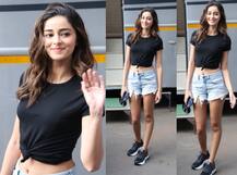 ब्लैक टी-शर्ट और डेनिम शॉर्ट्स में कूल दिखीं Ananya Pandey, देखिए उनकी तस्वीरें