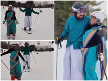 Viral Video: कपल ने साड़ी और धोती में लिया स्कीइंग का मजा, सोशल मीडिया पर वायरल हुआ वीडियो