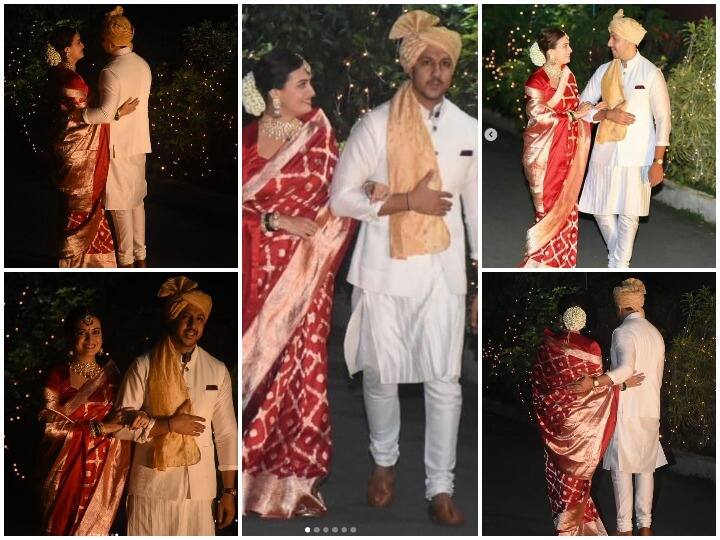 बॉलीवुड अभिनेत्री दीया मिर्जा बिजनेसमैन वैभव रेखी के साथ शादी के बंधन में बंध चुकी हैं. शादी के बाद सुर्ख साड़ी में दुल्निया वेन्यू के बाहर आई और इस दौरान दीया अपने दूल्हे राजा से नजरे नहीं हटा पा रही थी. आगे की स्लाइड्स में देखिए इस कपल की कुछ खूबसूरत तस्वीरें. 
