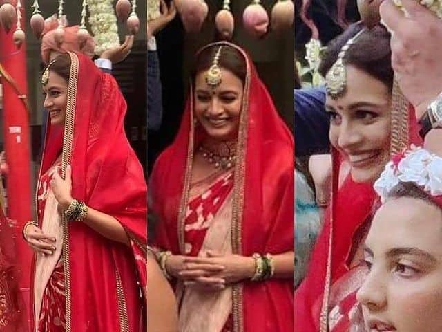 Dia Mirza Wedding: लाल सुर्ख जोड़े में चांद का टुकड़ा दिख रही हैं दीया मिर्जा, देखें वरमाला से लेकर जूता चुराई तक की INSIDE तस्वीरें