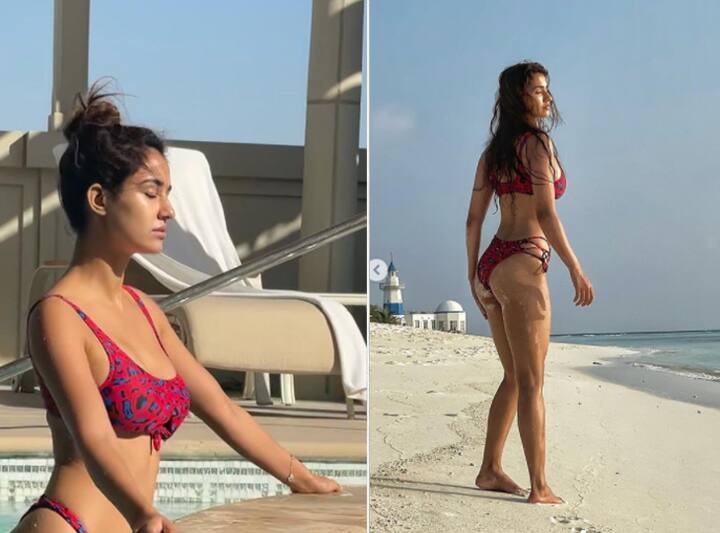 दिशा पाटनी बॉलीवुड की सबसे ग्लैमरस अभिनेत्रियों में से एक मानी जाती हैं. वह आए दिन अपनी स्टनिंग तस्वीरें सोशल मीडिया पर शेयर करती रहती हैं. हाल ही में दिशा ने अपनी एक नई तस्वीर सोशल मीडिया पर शेयर की है जिसमें वह पिंक और ब्लू प्रिंटेड बिकिनी पहनकर पूल में खड़ी नज़र आ रही हैं और अपनी आंखें बंद किए हुए हैं. Pic credit: Instagram