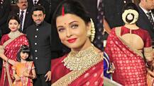 Aishwarya Rai Bachchan Photos: सुर्ख साड़ी और सिंदूर भरकर नई नवेली दुल्हन लगती हैं ऐश्वर्या राय बच्चन, मच जाता है हंगामा