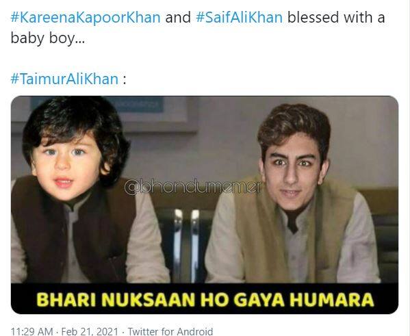 एक यूजर ने प्रॉपर्टी के हिस्सा को लेकर ट्वीट कर दिया. इस तस्वीर में तैमूर संग इब्राहिम अली खान भी दिख रहे हैं जो कह रहे हैं, “भाई नुकसान हो गया.”