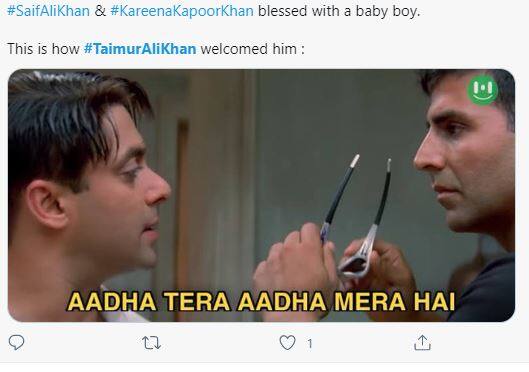 एक और यूजर ने सलमान खान और अक्षय कुमार की फिल्म का सीन दिखाया है जिसमें अक्षय सलमान से कहते हैं, “आधा तेरा आधा मेरा है.”